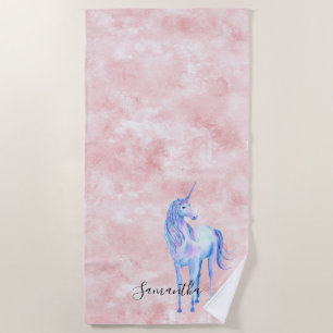 Pink Abstract Purple Unicorn Beach Towel