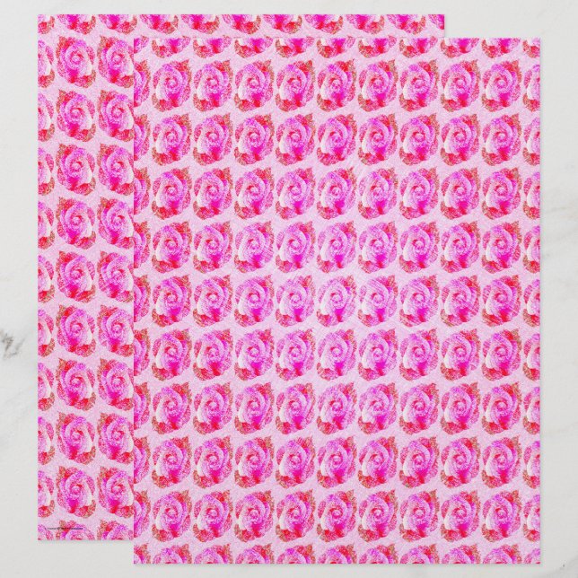 Pink Abstract Roses Scrapbook Paper 2-Sided Page (Front/Back)
