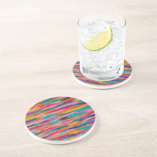 Pink Abstract Stripes  Coaster (Side)