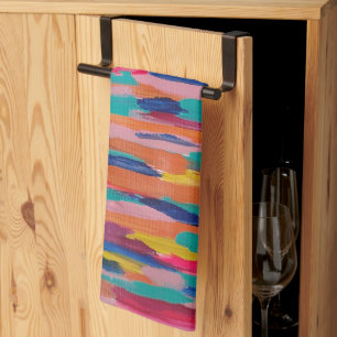 Pink Abstract Stripes  Tea Towel