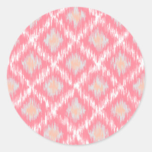 Pink Abstract Tribal Ikat Chevron Diamond Pattern Classic Round Sticker