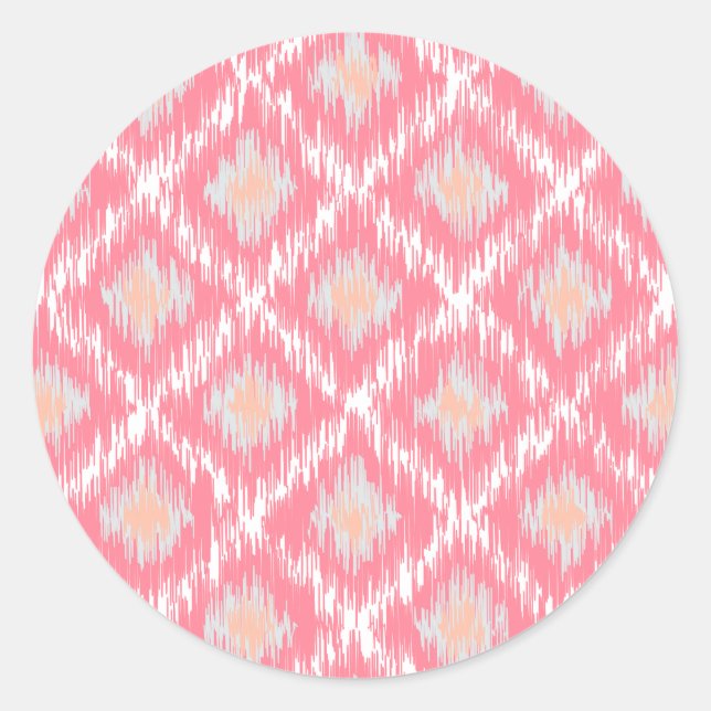 Pink Abstract Tribal Ikat Chevron Diamond Pattern Classic Round Sticker (Front)