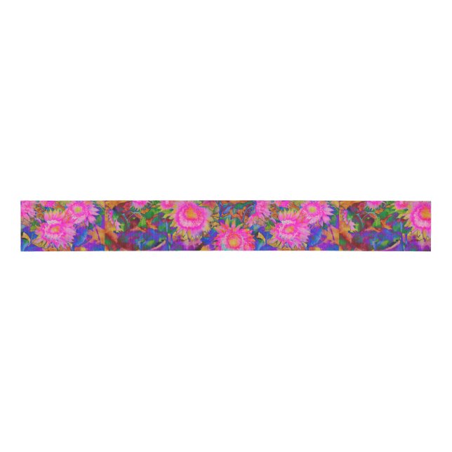 Pink abstract watercolor painting grosgrain ribbon (Front)