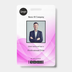 Pink Abstract Wave Business Photo ID Badge