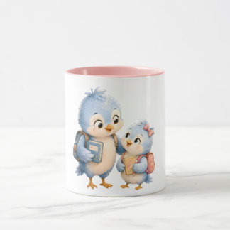 Pink Accent Mug Bird Siblings