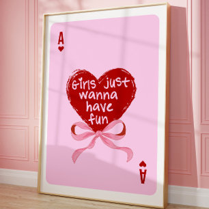 Pink Ace of Hearts Aesthetic Girly Art Wall Poster