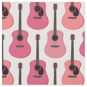 Pink Acoustic Guitars Pattern Fabric
