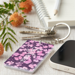 Pink Acrylic Paint Flower Petals Key Ring