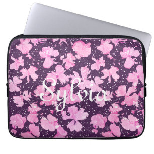 Pink Acrylic Paint Flower Petals Laptop Sleeve
