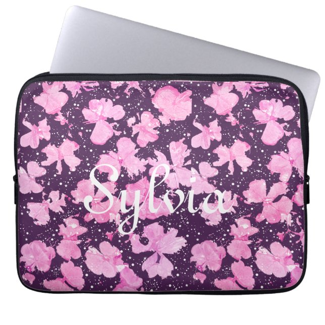 Pink Acrylic Paint Flower Petals Laptop Sleeve (Front)