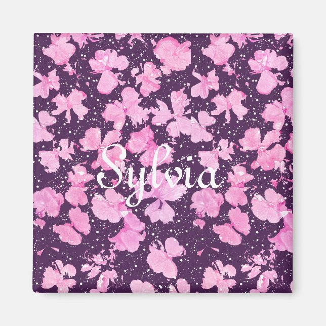Pink Acrylic Paint Flower Petals Magnet (Front)