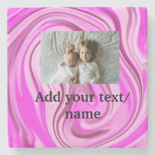 Pink acrylic pour marble add your text photo thro stone coaster