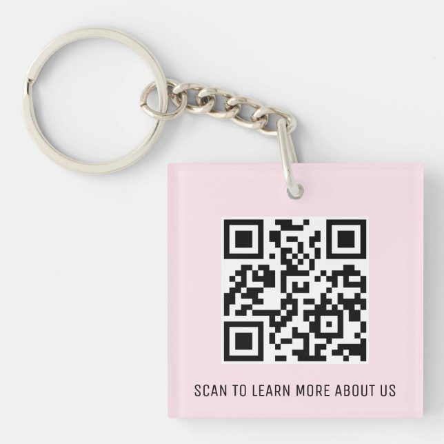 Pink Acrylic QR Code Keychain Custom Logo Square (Front)