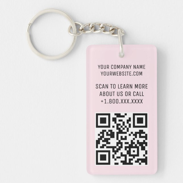 Pink Acrylic QR Code Keychain with Logo Rectangle (Front)