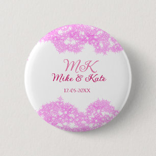 Pink add couple name date monogram glitter sparkle 6 cm round badge