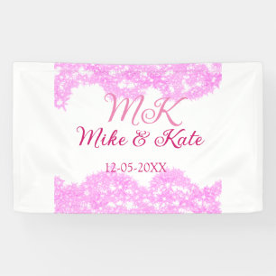 Pink add couple name date monogram glitter sparkle banner