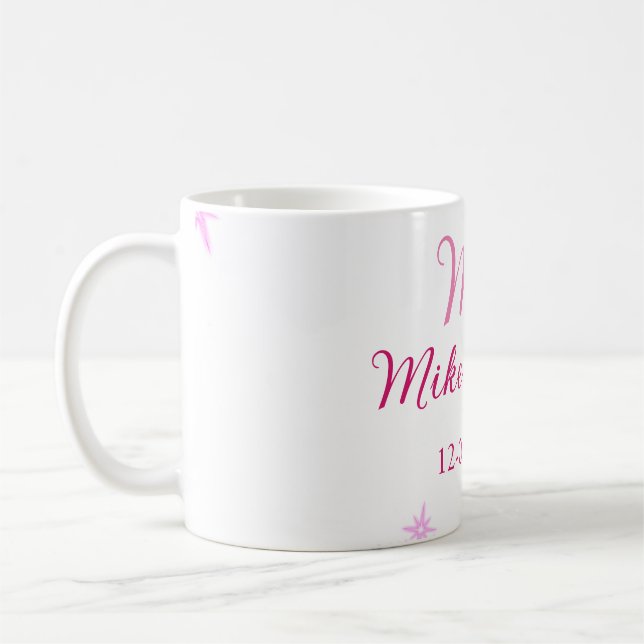 Pink add couple name date monogram glitter sparkle coffee mug (Left)