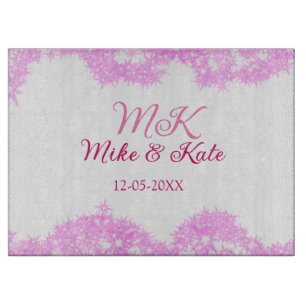 Pink add couple name date monogram glitter sparkle cutting board