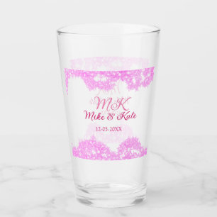 Pink add couple name date monogram glitter sparkle glass