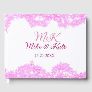 Pink add couple name date monogram glitter sparkle guest book