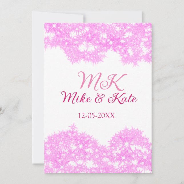 Pink add couple name date monogram glitter sparkle invitation (Front)