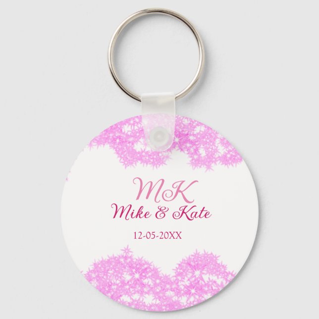 Pink add couple name date monogram glitter sparkle key ring (Front)