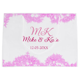 Pink add couple name date monogram glitter sparkle large gift bag