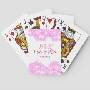 Pink add couple name date monogram glitter sparkle playing cards