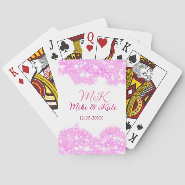 Pink add couple name date monogram glitter sparkle playing cards (Back)