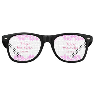 Pink add couple name date monogram glitter sparkle retro sunglasses