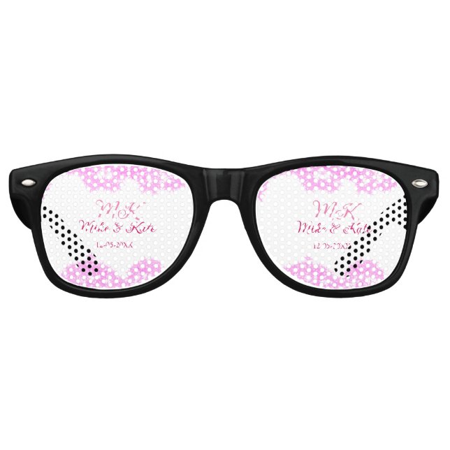 Pink add couple name date monogram glitter sparkle retro sunglasses (Front)