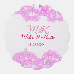 Pink add couple name date monogram glitter sparkle tree decoration card