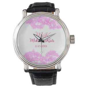 Pink add couple name date monogram glitter sparkle watch