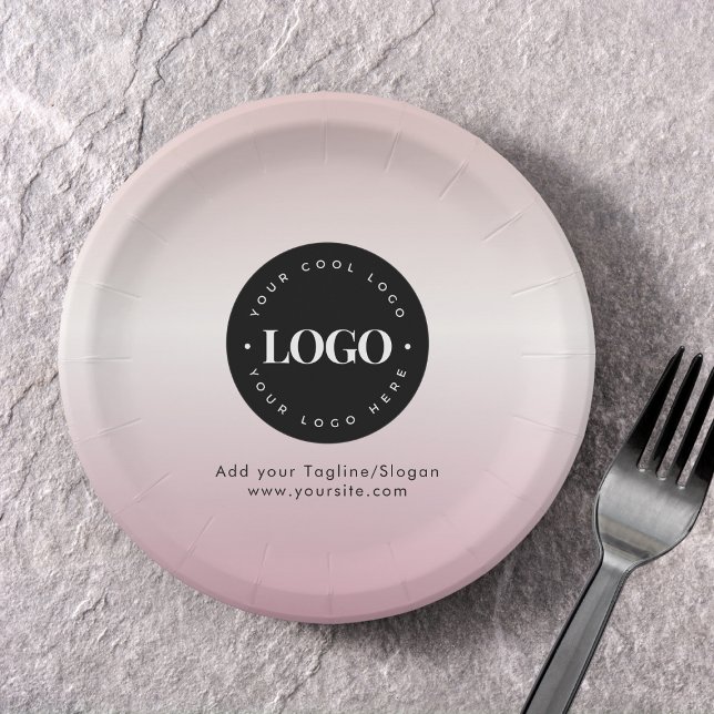 Pink Add Custom Business Company Logo Text Party Paper Plate (Creator Uploaded)