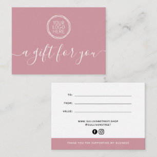 Pink Add Your Logo Minimalist Gift Certificate Card