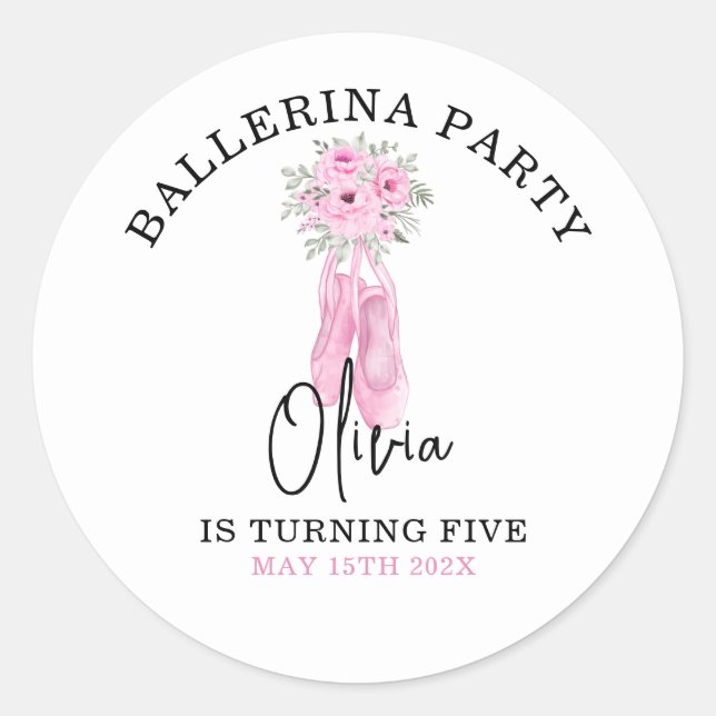 Pink Adorable Ballerina Birthday Party Classic Round Sticker (Front)