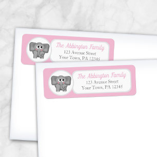 Pink Adorable Elephant Address Labels