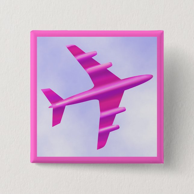 Pink Aeroplane 15 Cm Square Badge (Front)