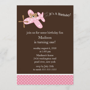Pink Aeroplane Girl's Birthday Invitation
