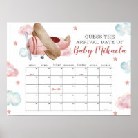 Pink Aeroplane Shower Guess Baby Due Date Calendar