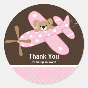 Pink Aeroplane Thank You Baby Shower Sticker