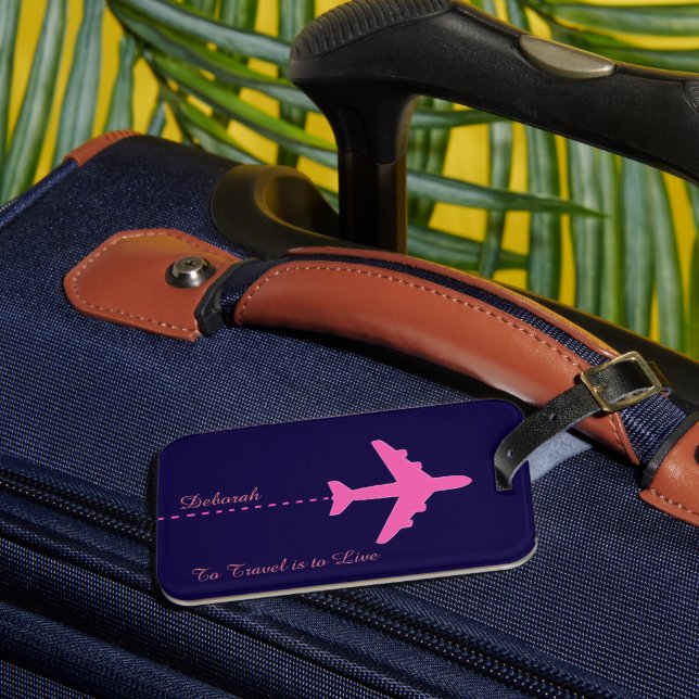 Pink Aeroplane Travel Luggage Tag (Front Insitu 3)