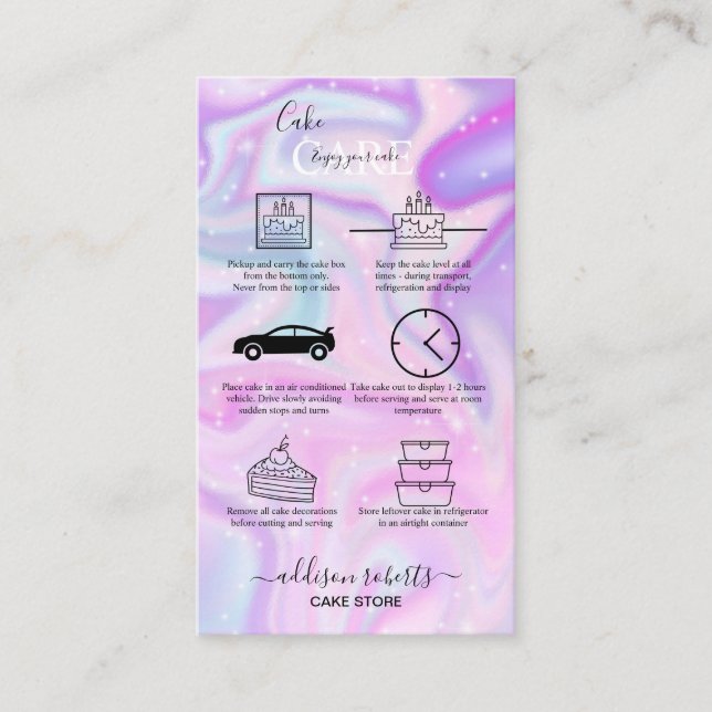 Pink Aesthetic Cake Care  Business Card (Front)