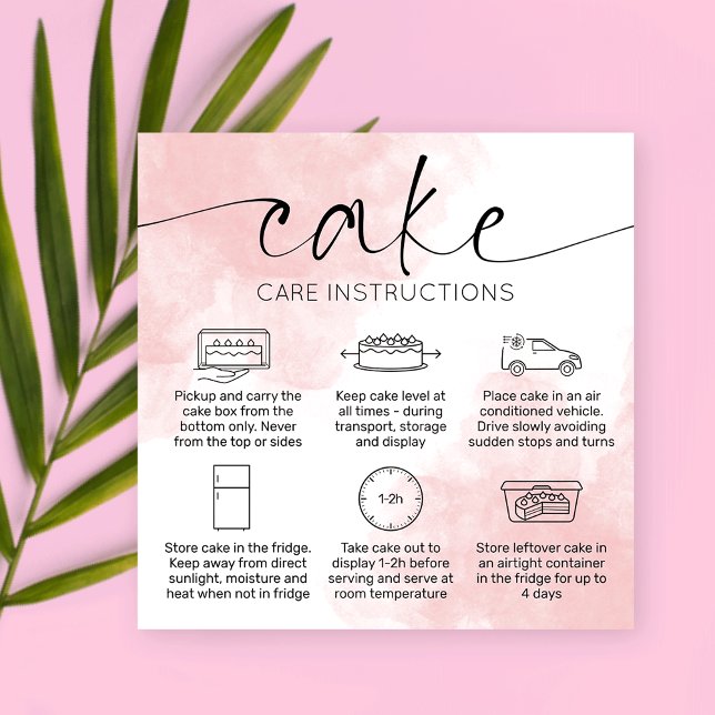 Pink Aesthetic Cake Care Card Elegant Watercolor (Creator Uploaded)