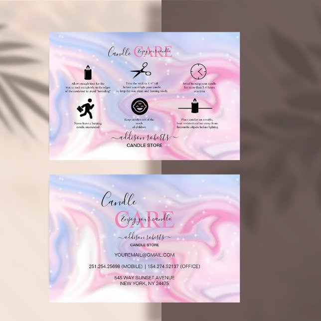 Pink Aesthetic Candle Care Square Business Card (Creator Uploaded)