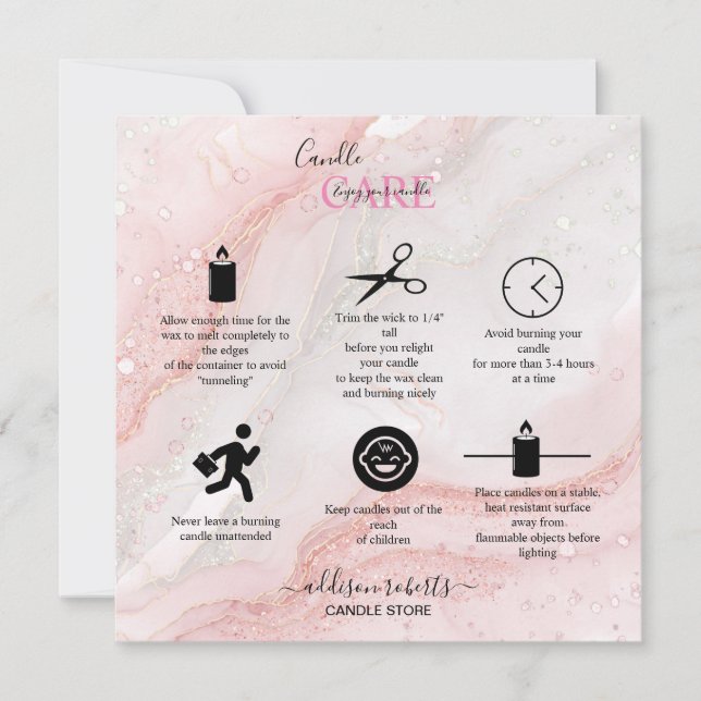 Pink Aesthetic Candle Care Square  Thank You Card (Front)