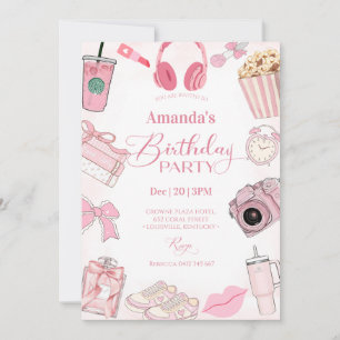 Pink Aesthetic Girl Birthday Party Invitation