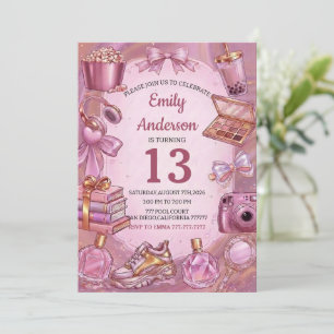 Pink Aesthetic Girl Birthday Party Invitation