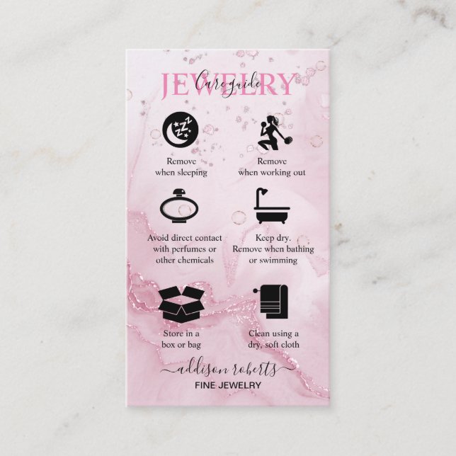 Pink Aesthetic Jewellery Care  Business Card (Front)