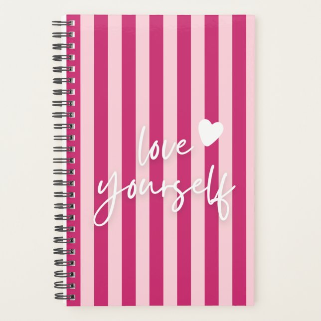 Pink Aesthetic Journal, Self Love Spiral Notebook Planner (Front)